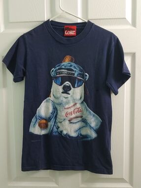 Vintage 90s Coca Cola Bear T Shirt 1995 Polar Bear Baseball Tee Youth Size XL